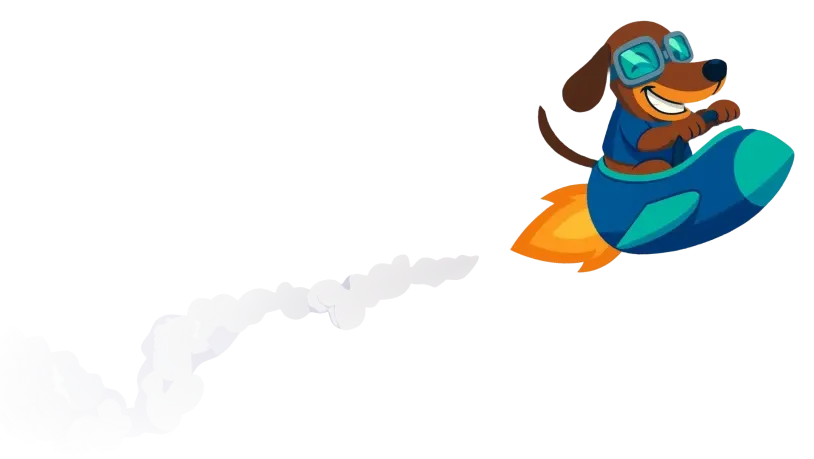 Stockitup mascotte op een raket